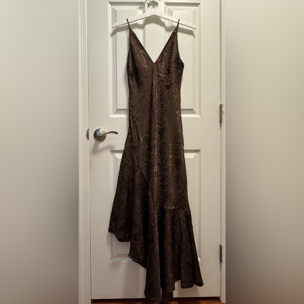 H&M Brown Asymmetric-Hem Slip Dress – XS